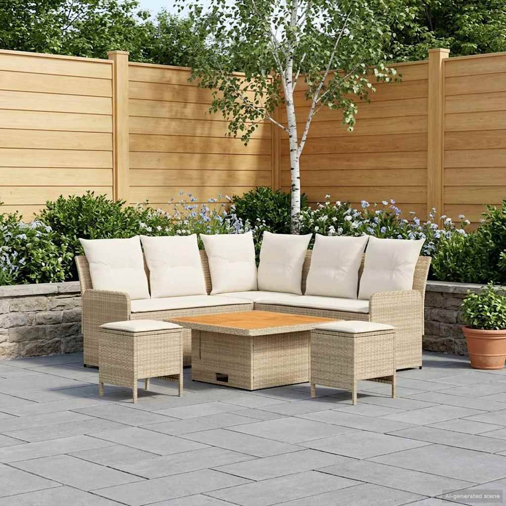 vidaXL Möbelsets mit Kissen 6 pcs Beige und Creme PE-Rattan