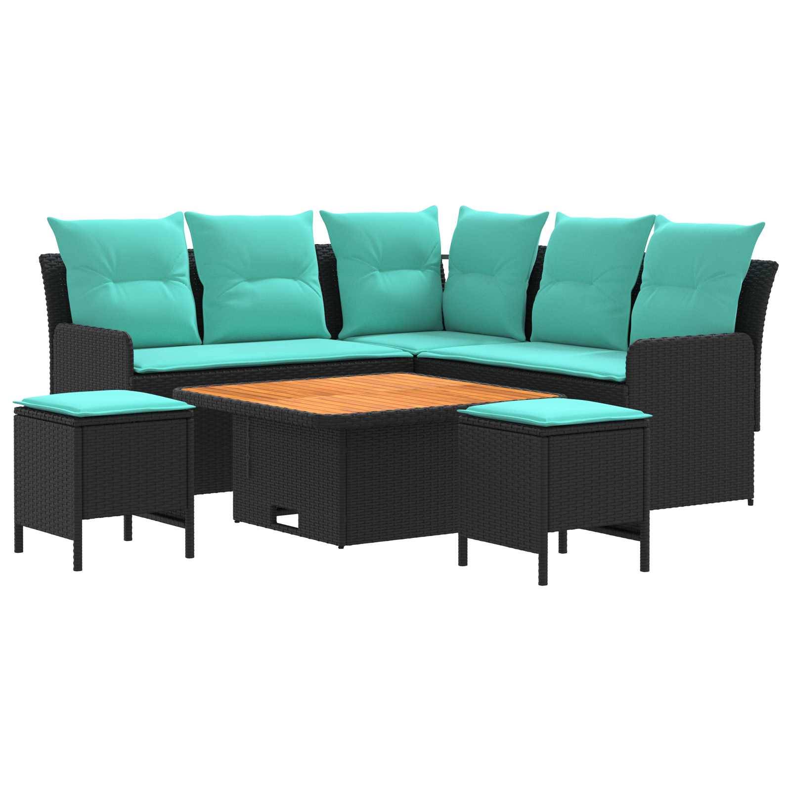 vidaXL Möbelsets mit Kissen 6 pcs Schwarz und Türkis PE-Rattan