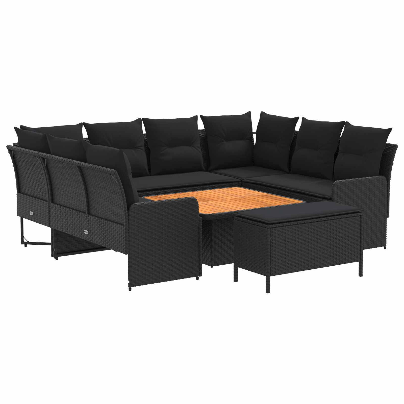 vidaXL Möbelsets mit Kissen 7 pcs Schwarz PE-Rattan