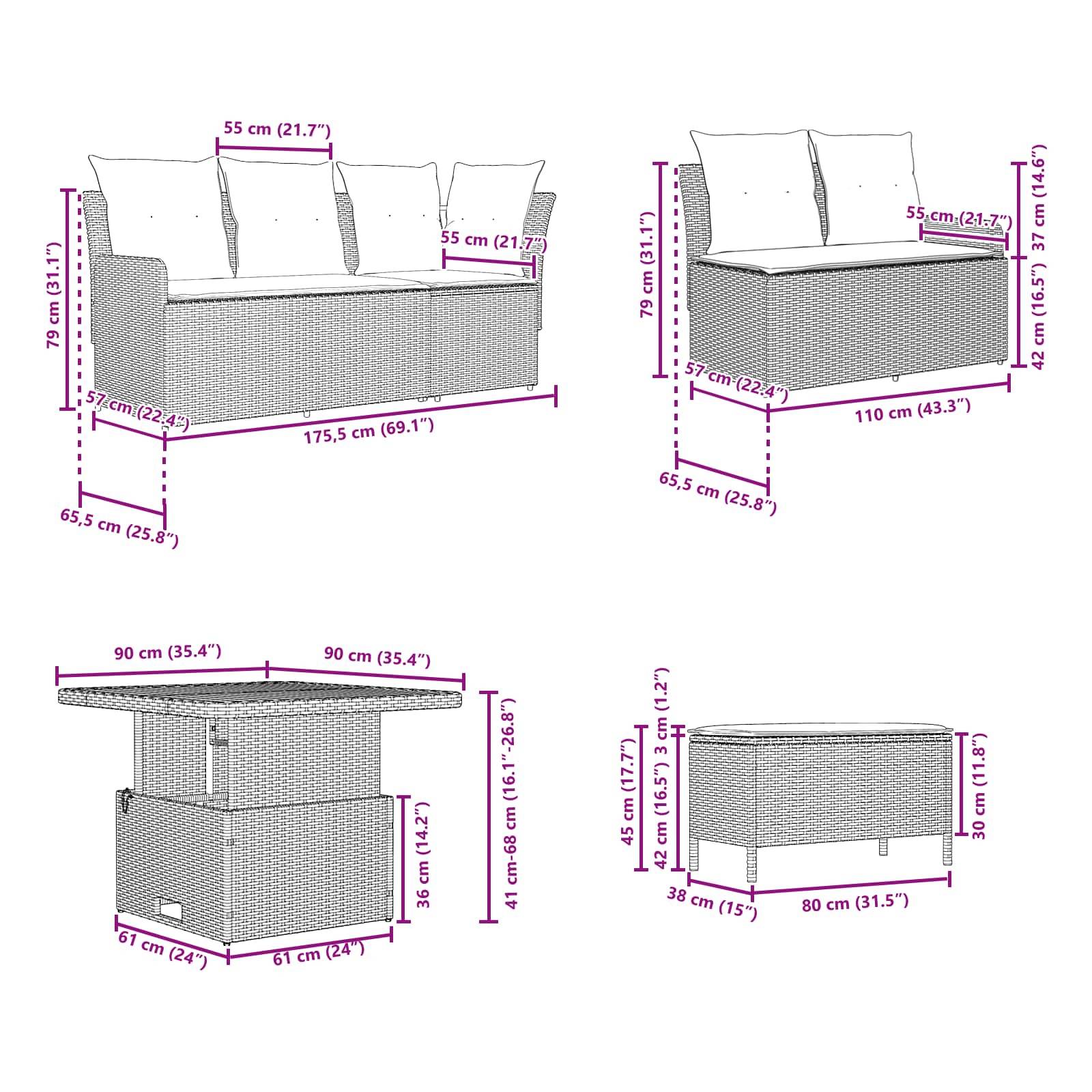 vidaXL Möbelsets mit Kissen 5 pcs Schwarz und Türkis PE-Rattan