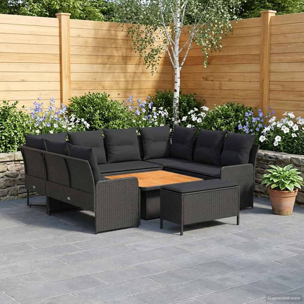 vidaXL Möbelsets mit Kissen 7 pcs Schwarz PE-Rattan