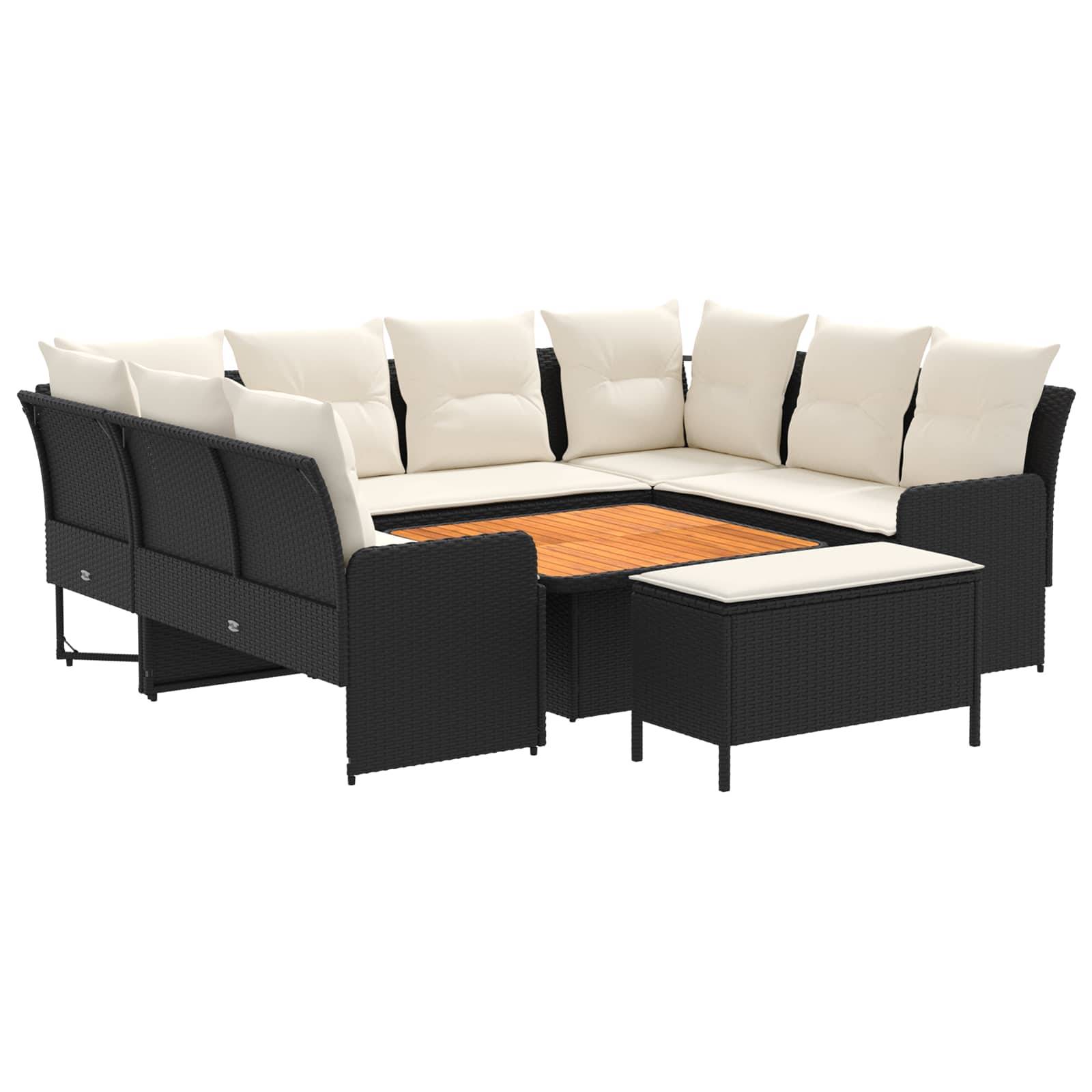 vidaXL Möbelsets mit Kissen 7 pcs Schwarz und Creme PE-Rattan