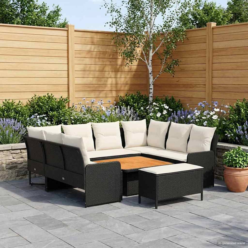 vidaXL Möbelsets mit Kissen 7 pcs Schwarz und Creme PE-Rattan