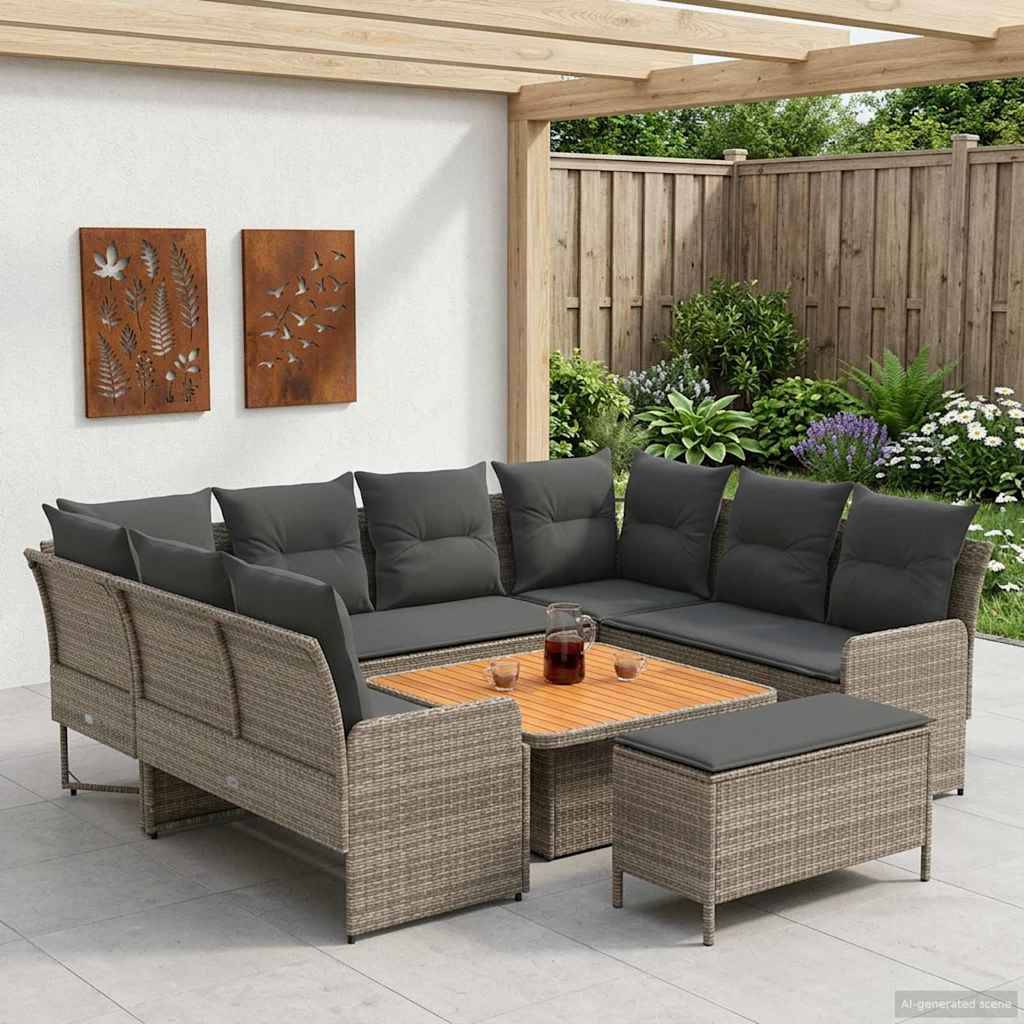 vidaXL Möbelsets mit Kissen 7 pcs Grau und Dunkelgrau PE-Rattan