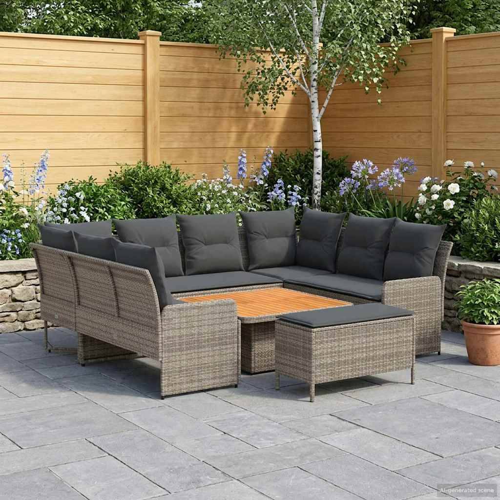 vidaXL Möbelsets mit Kissen 7 pcs Grau und Dunkelgrau PE-Rattan