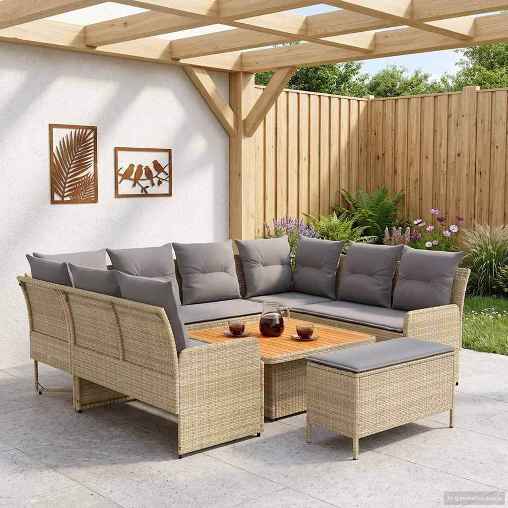 vidaXL Möbelsets mit Kissen 7 pcs Beige und Hellgrau PE-Rattan