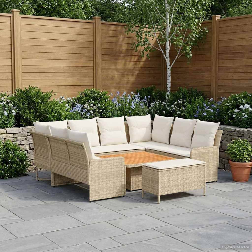 vidaXL Möbelsets mit Kissen 7 pcs Beige und Creme PE-Rattan