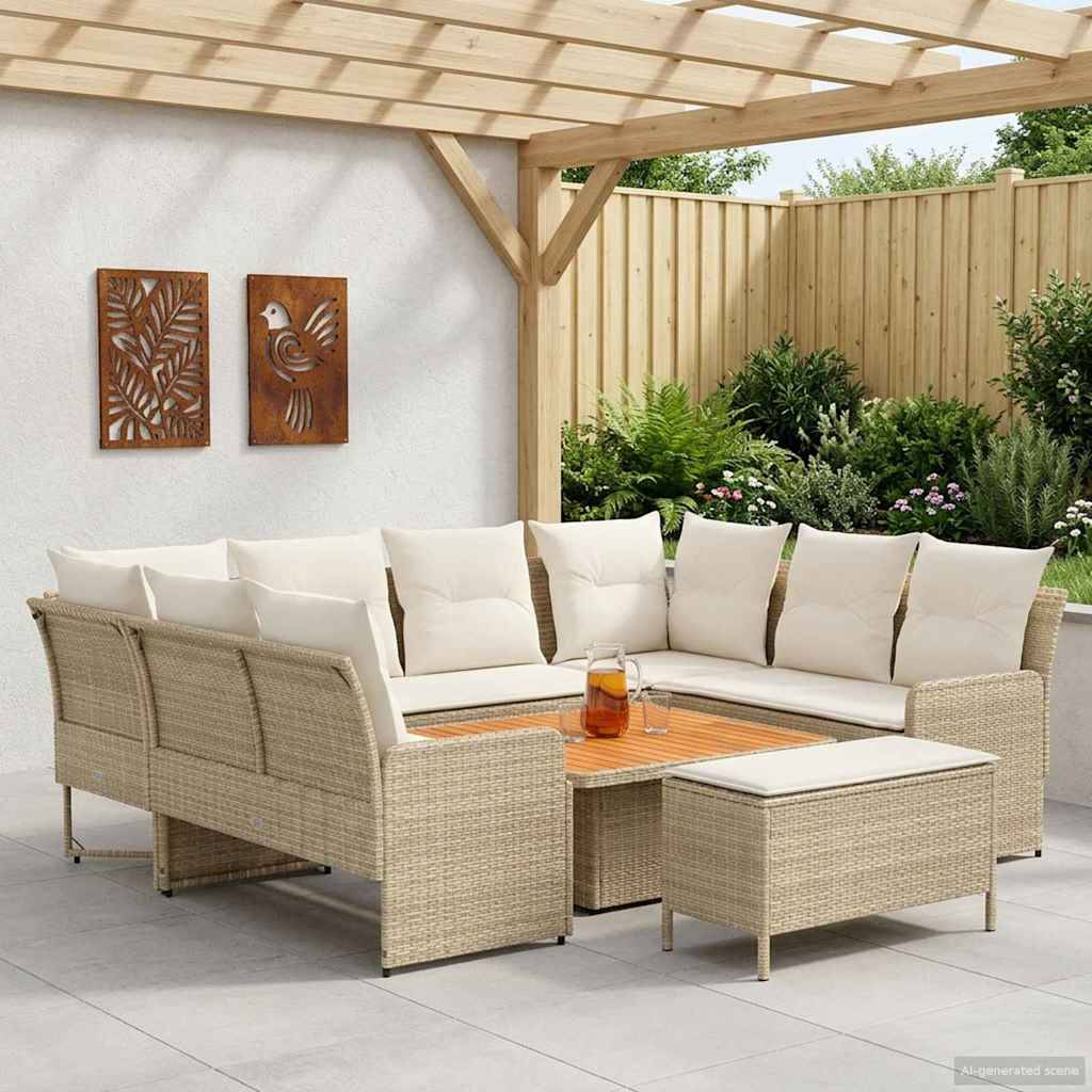 vidaXL Möbelsets mit Kissen 7 pcs Beige und Creme PE-Rattan