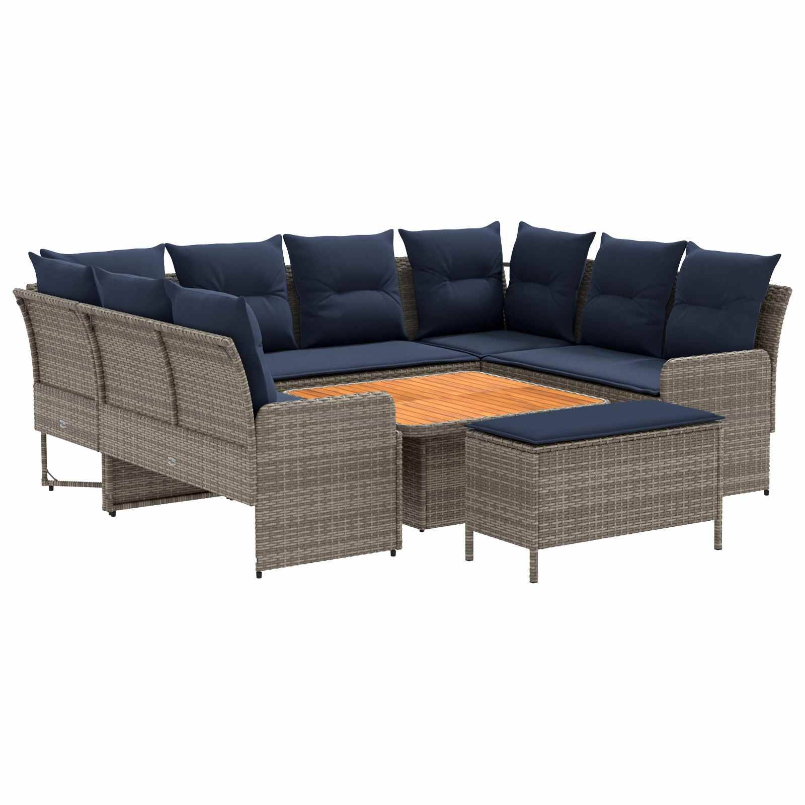 vidaXL Möbelsets mit Kissen 7 pcs Grau und Marineblau PE-Rattan