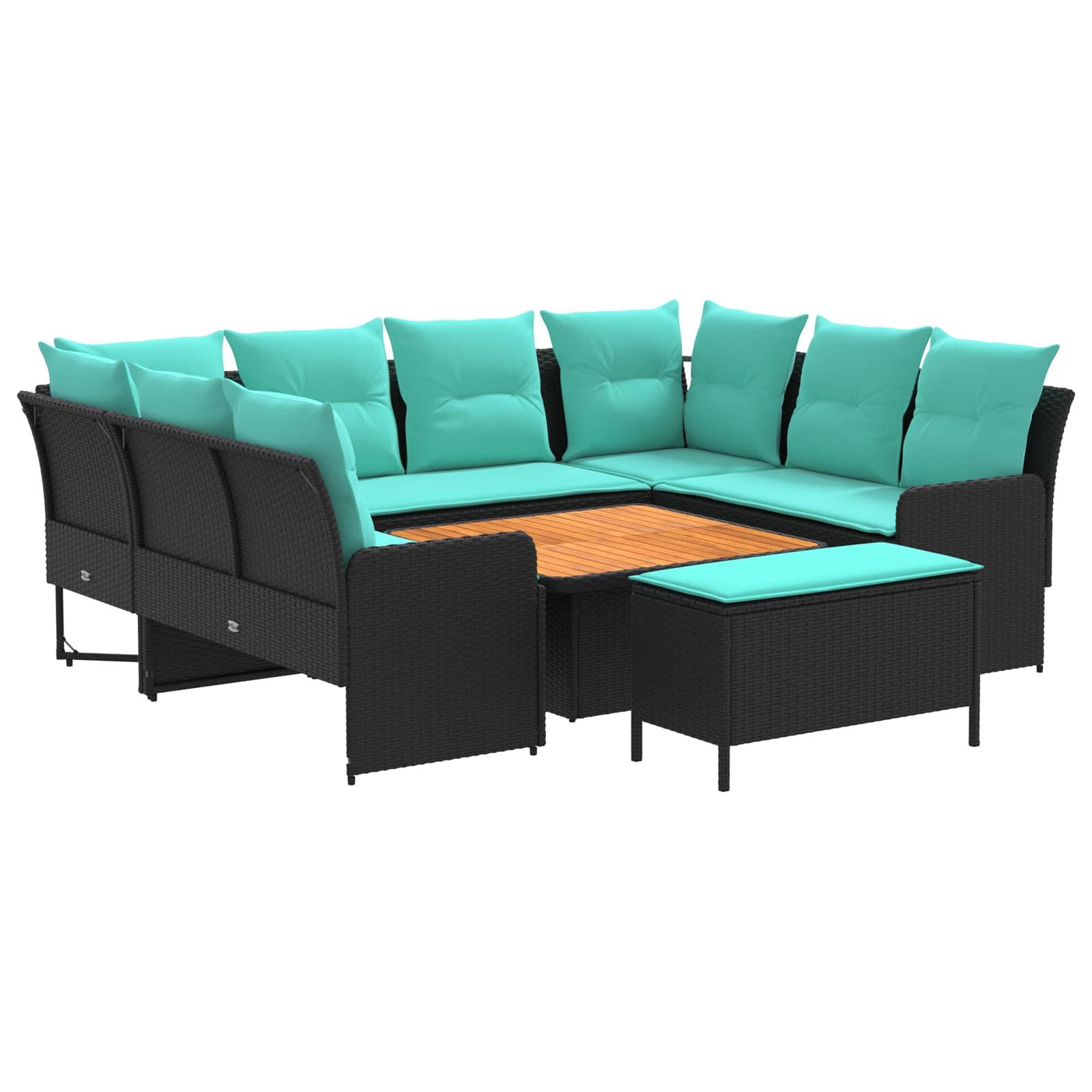 vidaXL Möbelsets mit Kissen 7 pcs Schwarz und Türkis PE-Rattan