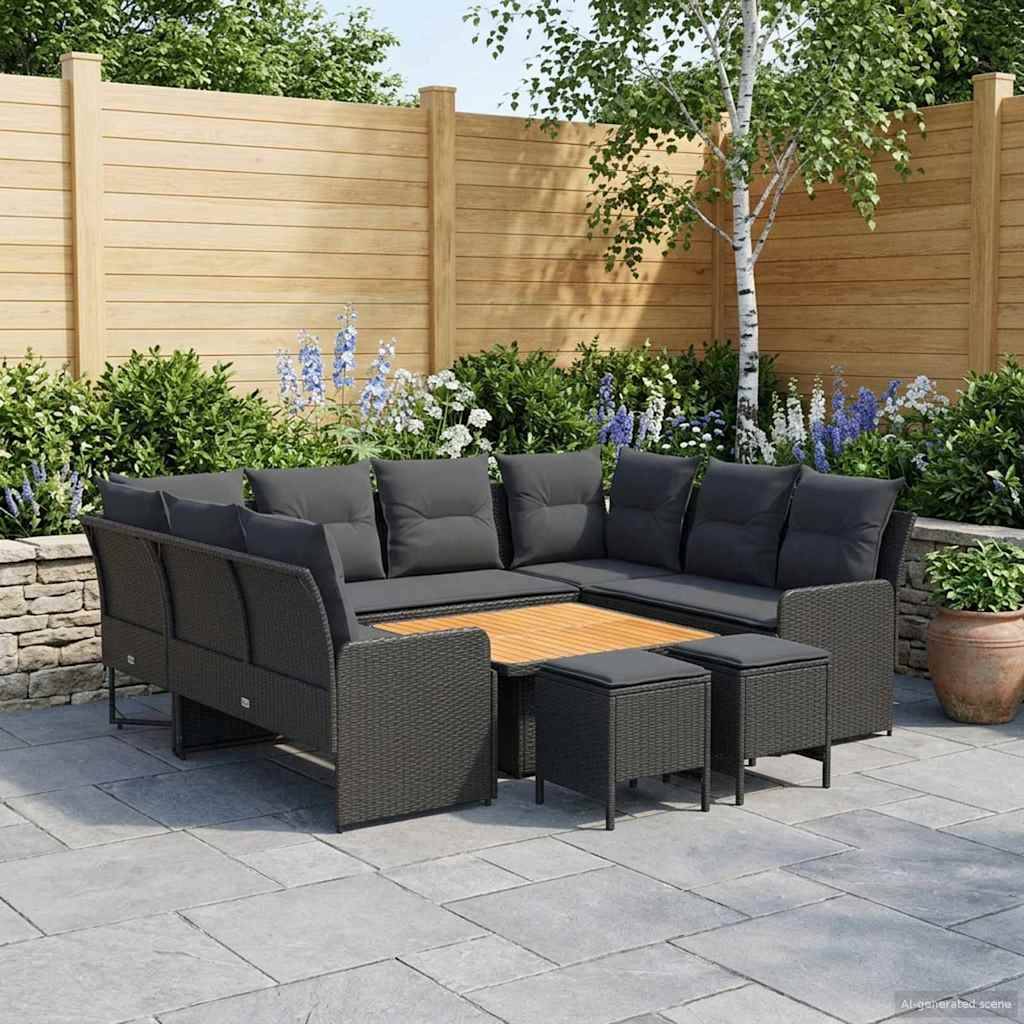 vidaXL Möbelsets mit Kissen 8 pcs Schwarz PE-Rattan