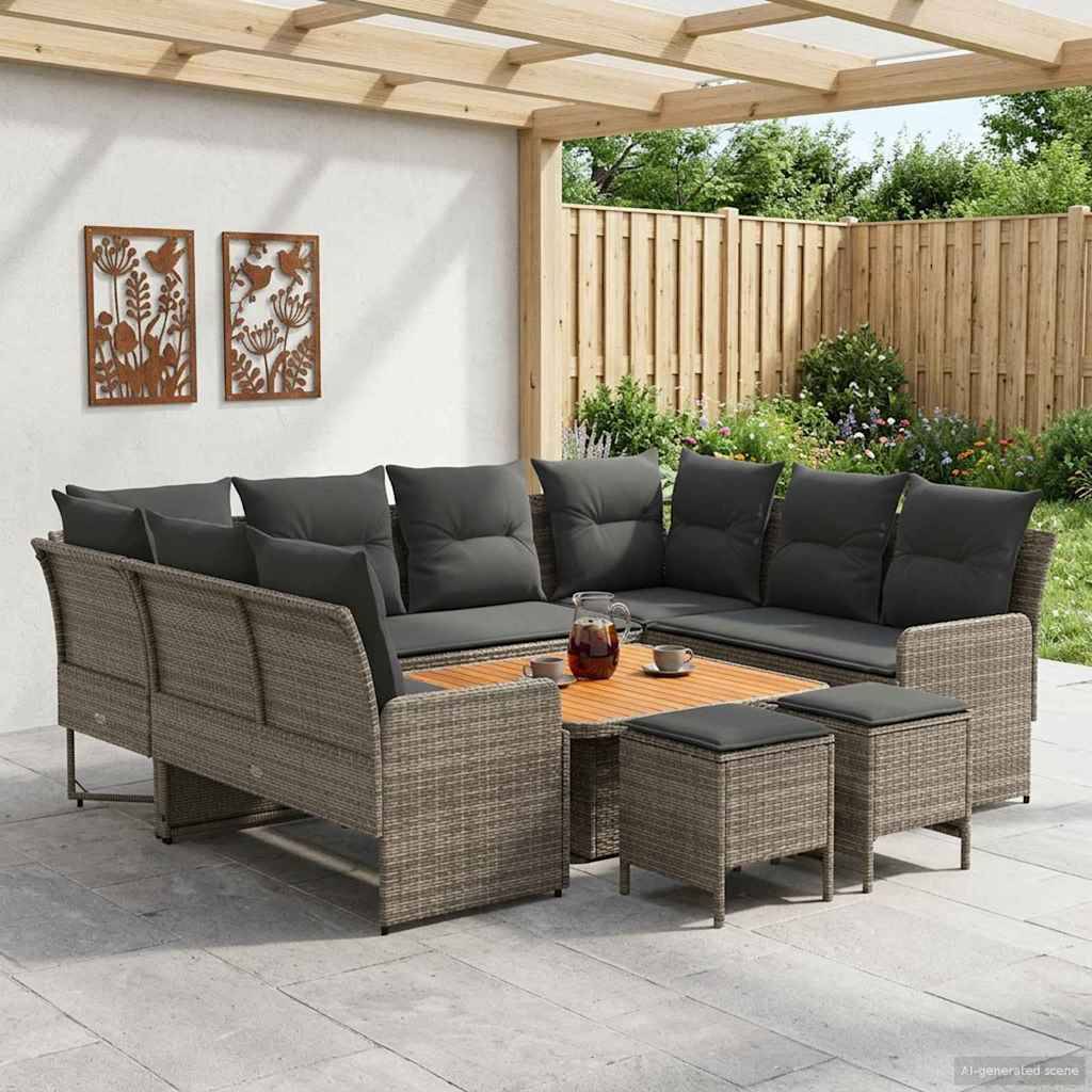 vidaXL Möbelsets mit Kissen 8 pcs Grau und Dunkelgrau PE-Rattan