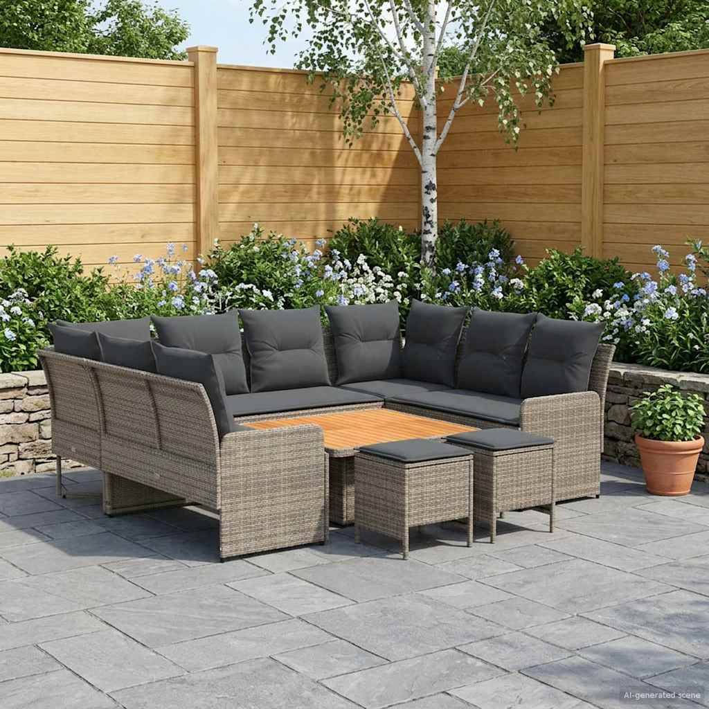 vidaXL Möbelsets mit Kissen 8 pcs Grau und Dunkelgrau PE-Rattan