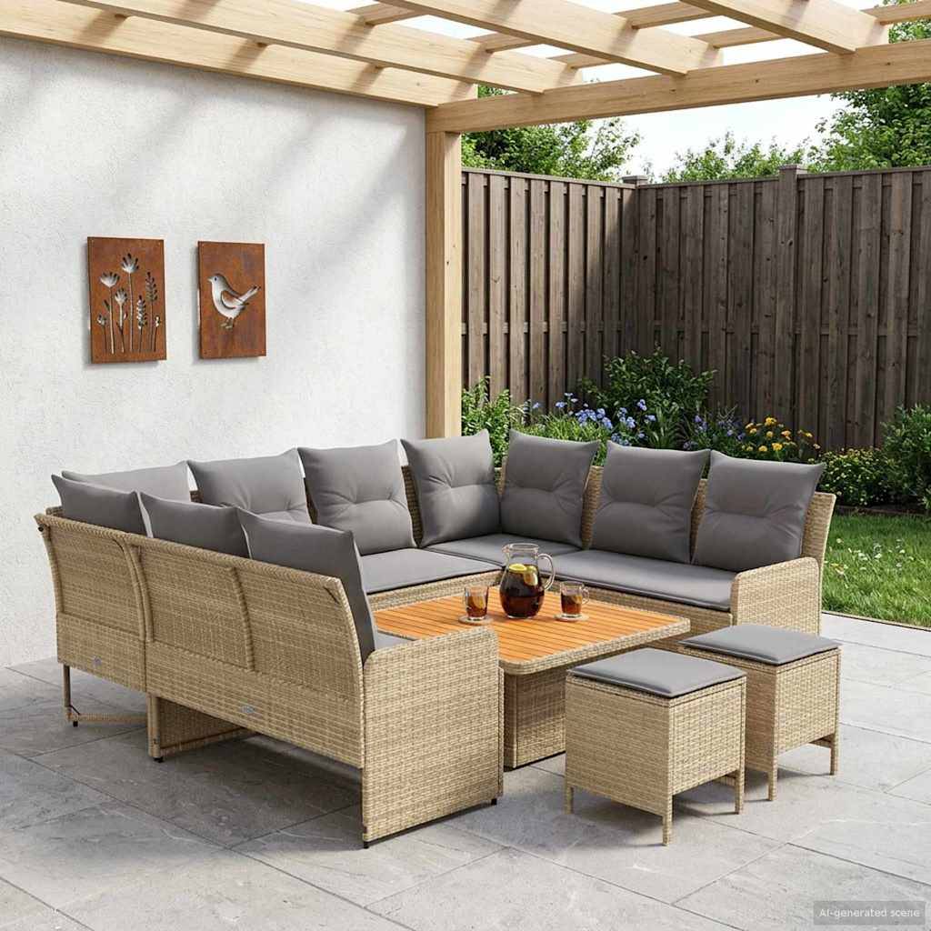 vidaXL Möbelsets mit Kissen 8 pcs Beige und Hellgrau PE-Rattan