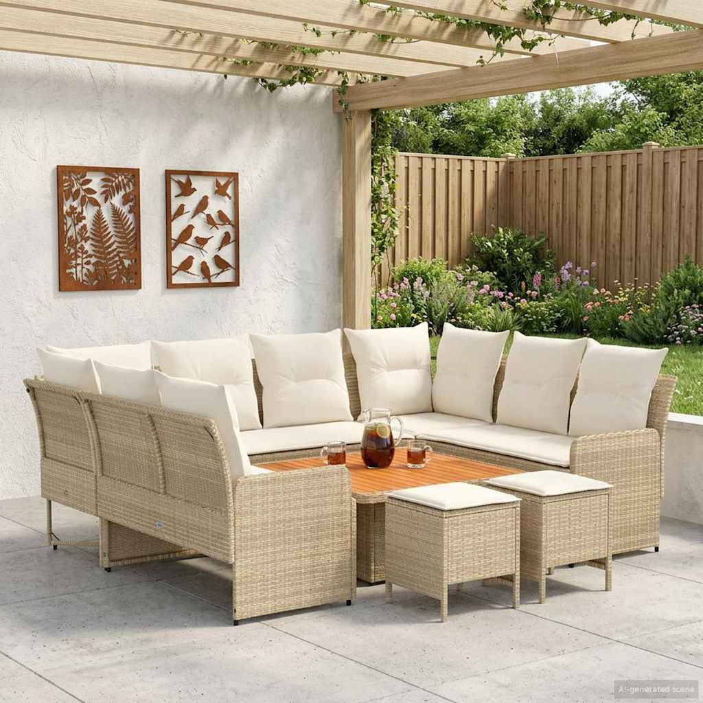 vidaXL Möbelsets mit Kissen 8 pcs Beige und Creme PE-Rattan