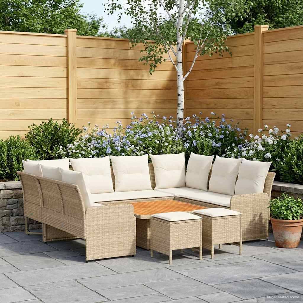 vidaXL Möbelsets mit Kissen 8 pcs Beige und Creme PE-Rattan