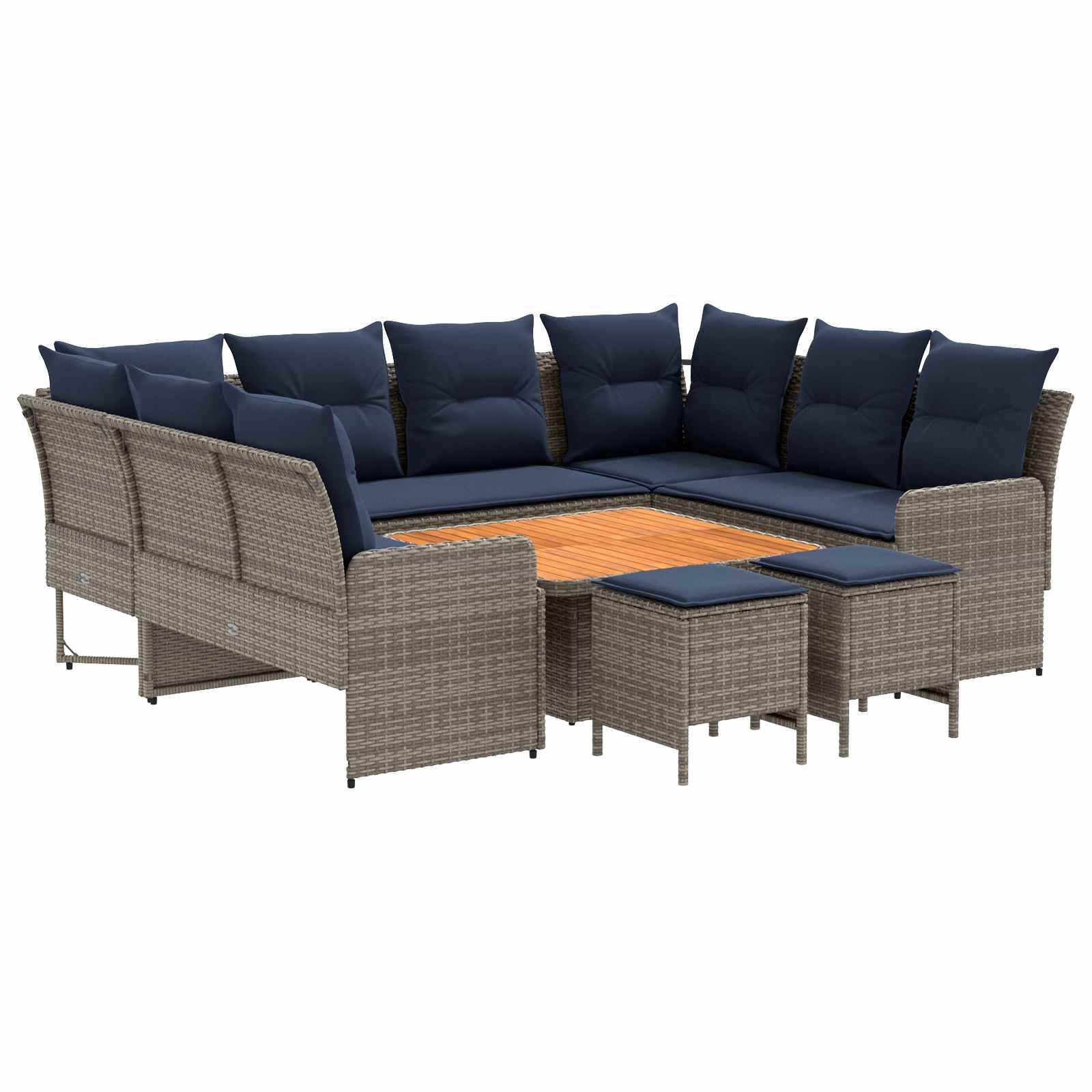 vidaXL Möbelsets mit Kissen 8 pcs Grau und Marineblau PE-Rattan