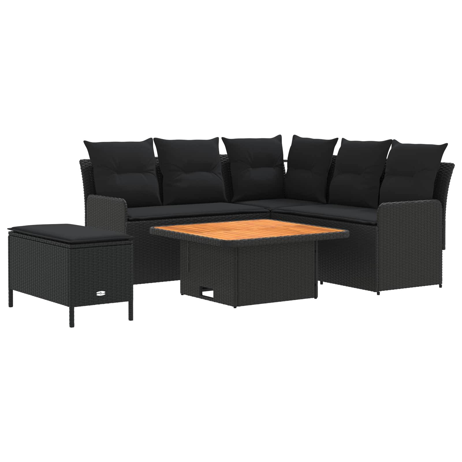 vidaXL Möbelsets mit Kissen 5 pcs Schwarz PE-Rattan