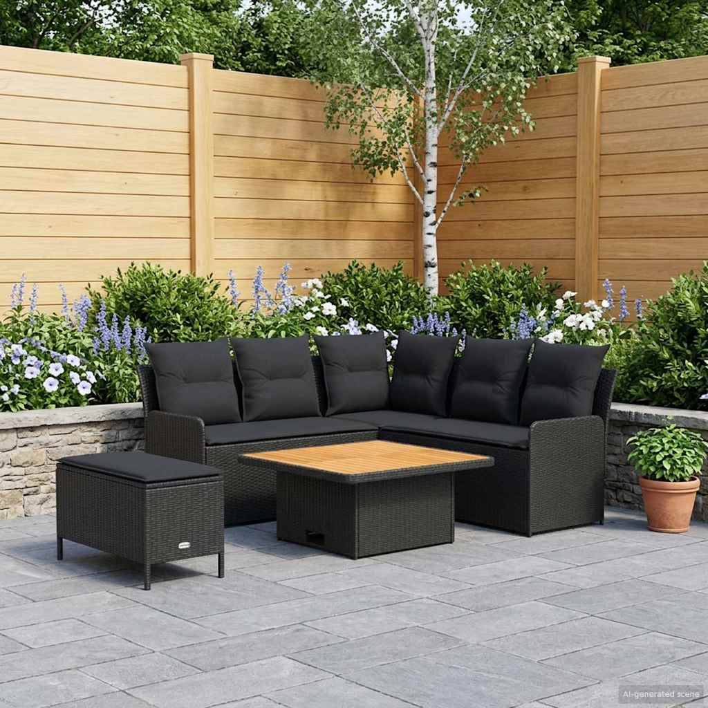vidaXL Möbelsets mit Kissen 5 pcs Schwarz PE-Rattan