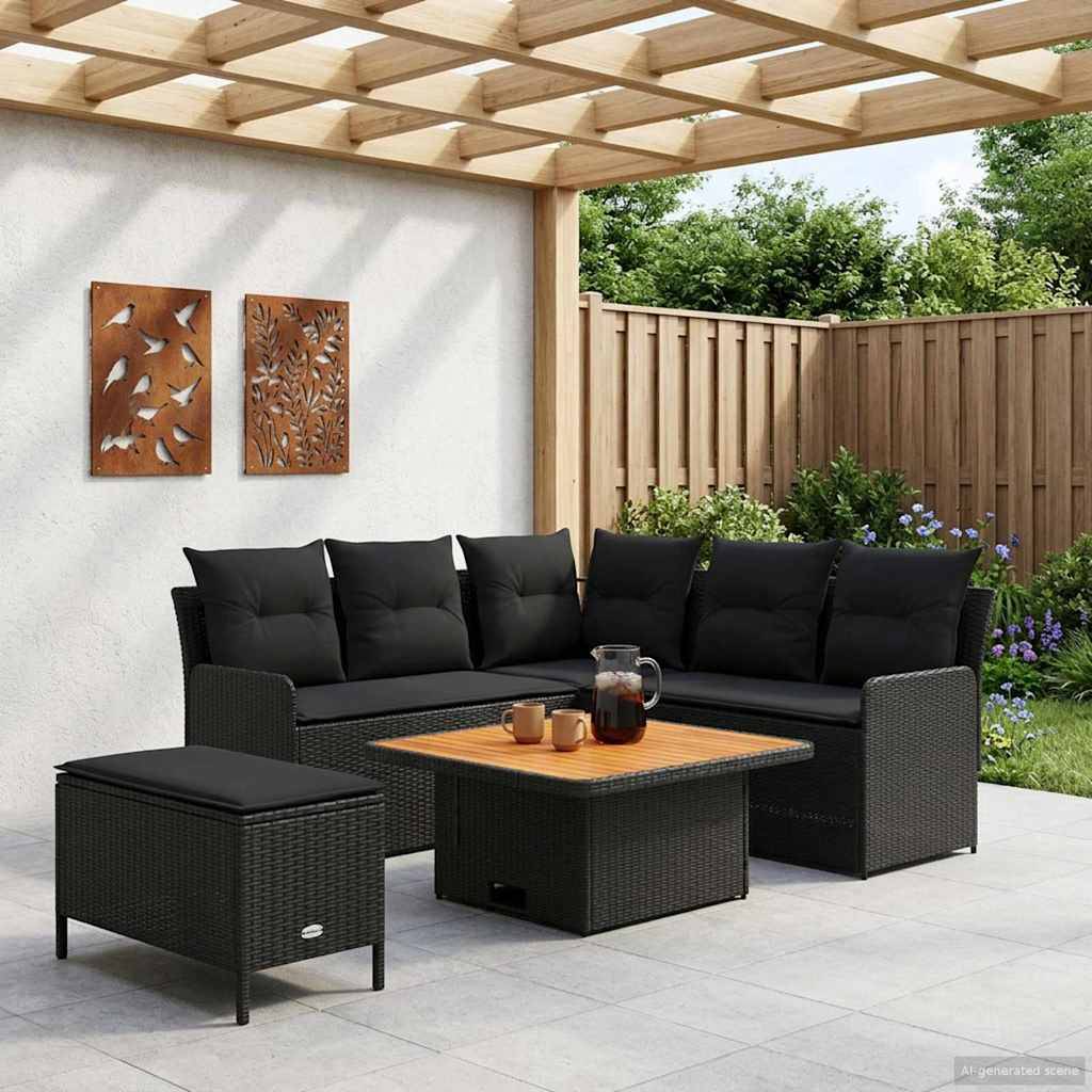 vidaXL Möbelsets mit Kissen 5 pcs Schwarz PE-Rattan