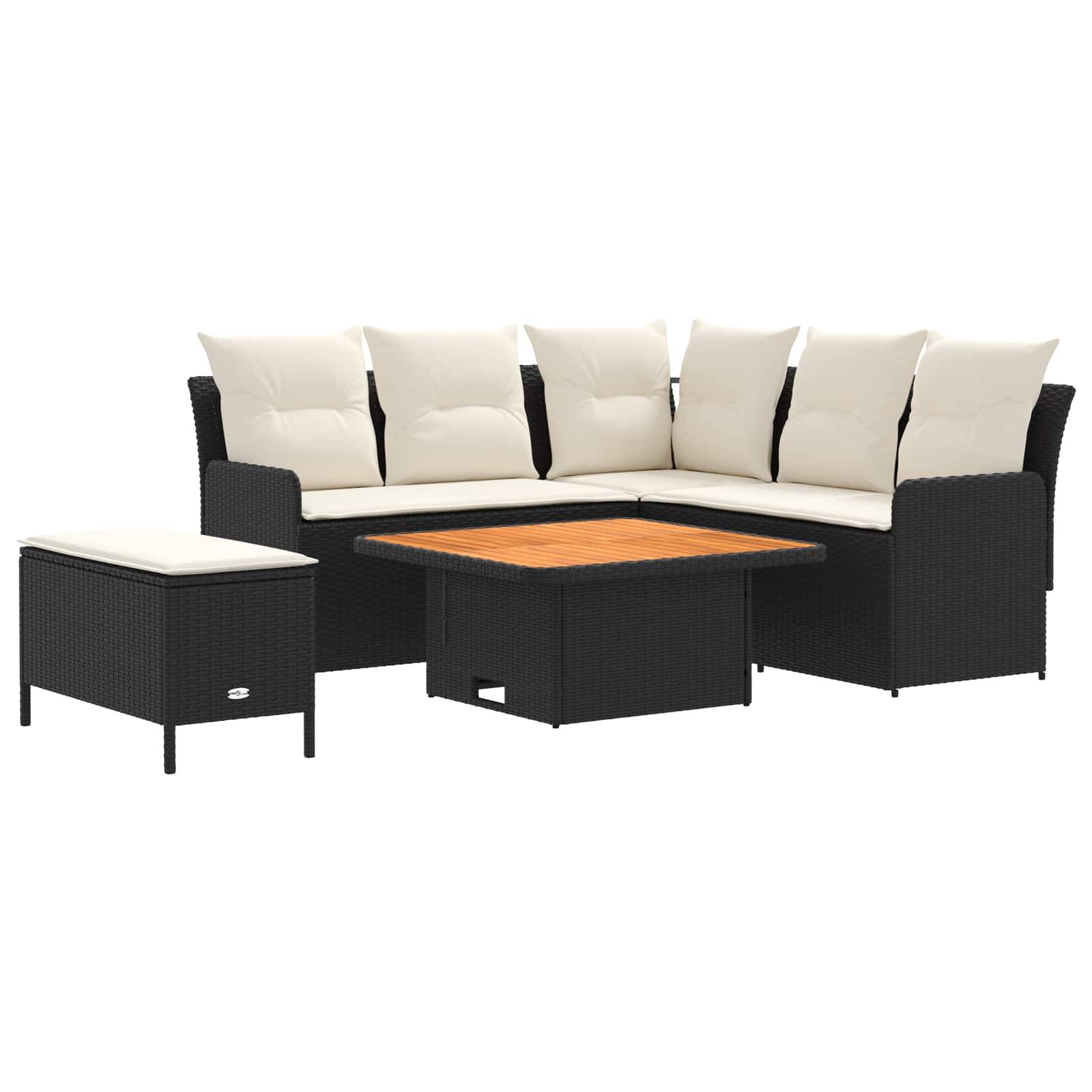 vidaXL Möbelsets mit Kissen 5 pcs Schwarz und Creme PE-Rattan