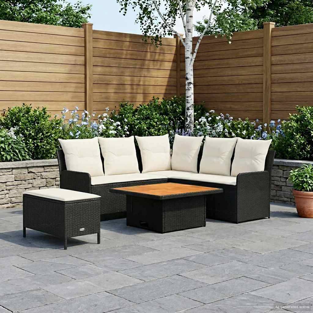 vidaXL Möbelsets mit Kissen 5 pcs Schwarz und Creme PE-Rattan