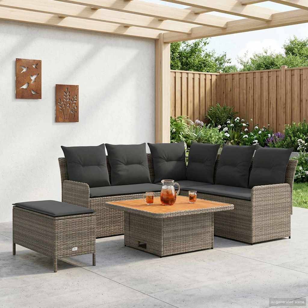 vidaXL Möbelsets mit Kissen 5 pcs Grau und Dunkelgrau PE-Rattan