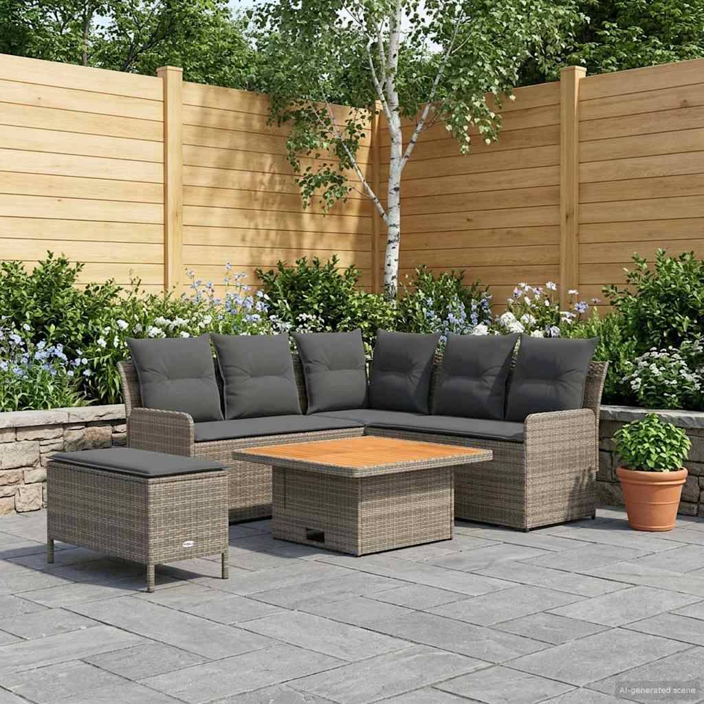 vidaXL Möbelsets mit Kissen 5 pcs Grau und Dunkelgrau PE-Rattan