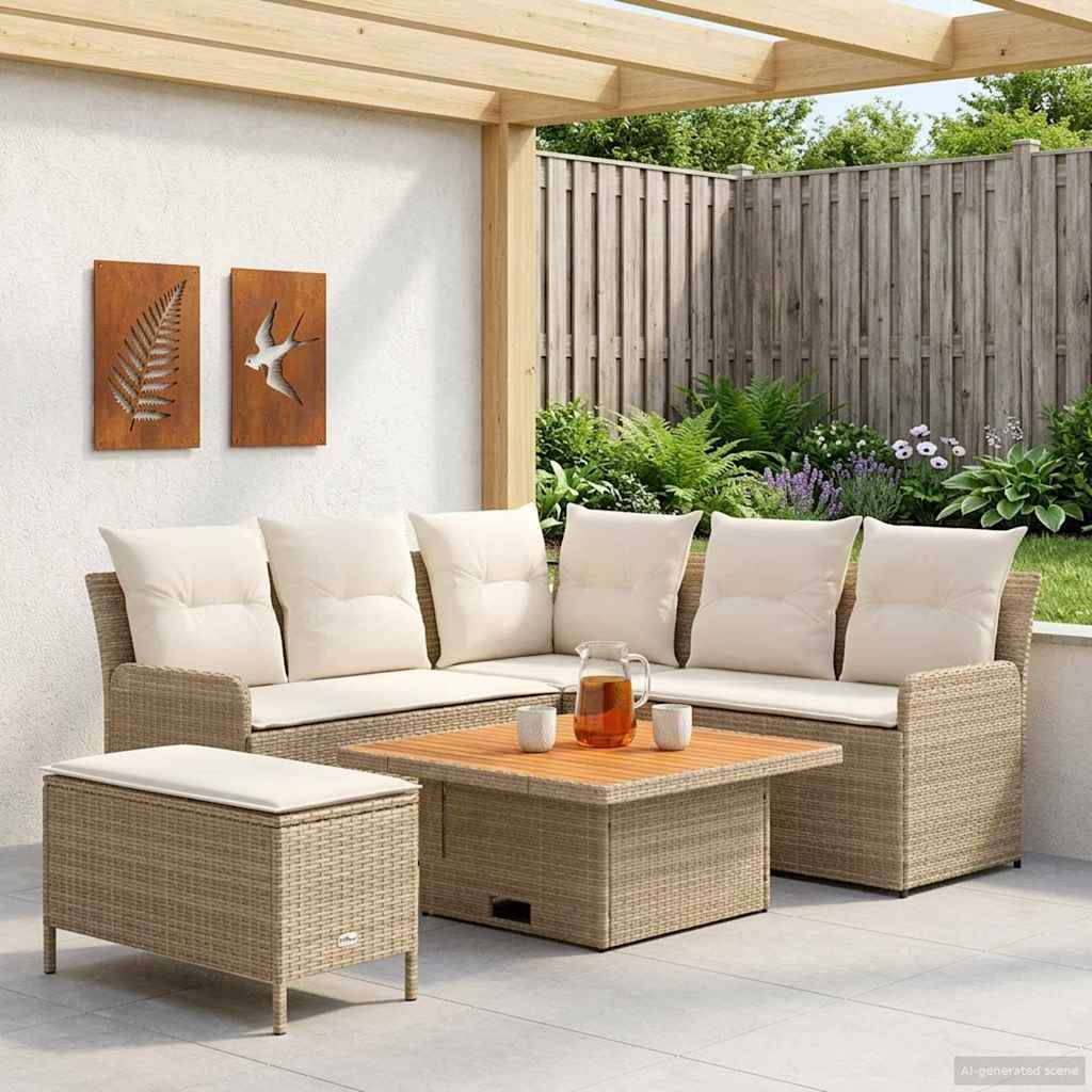vidaXL Möbelsets mit Kissen 5 pcs Beige und Creme PE-Rattan