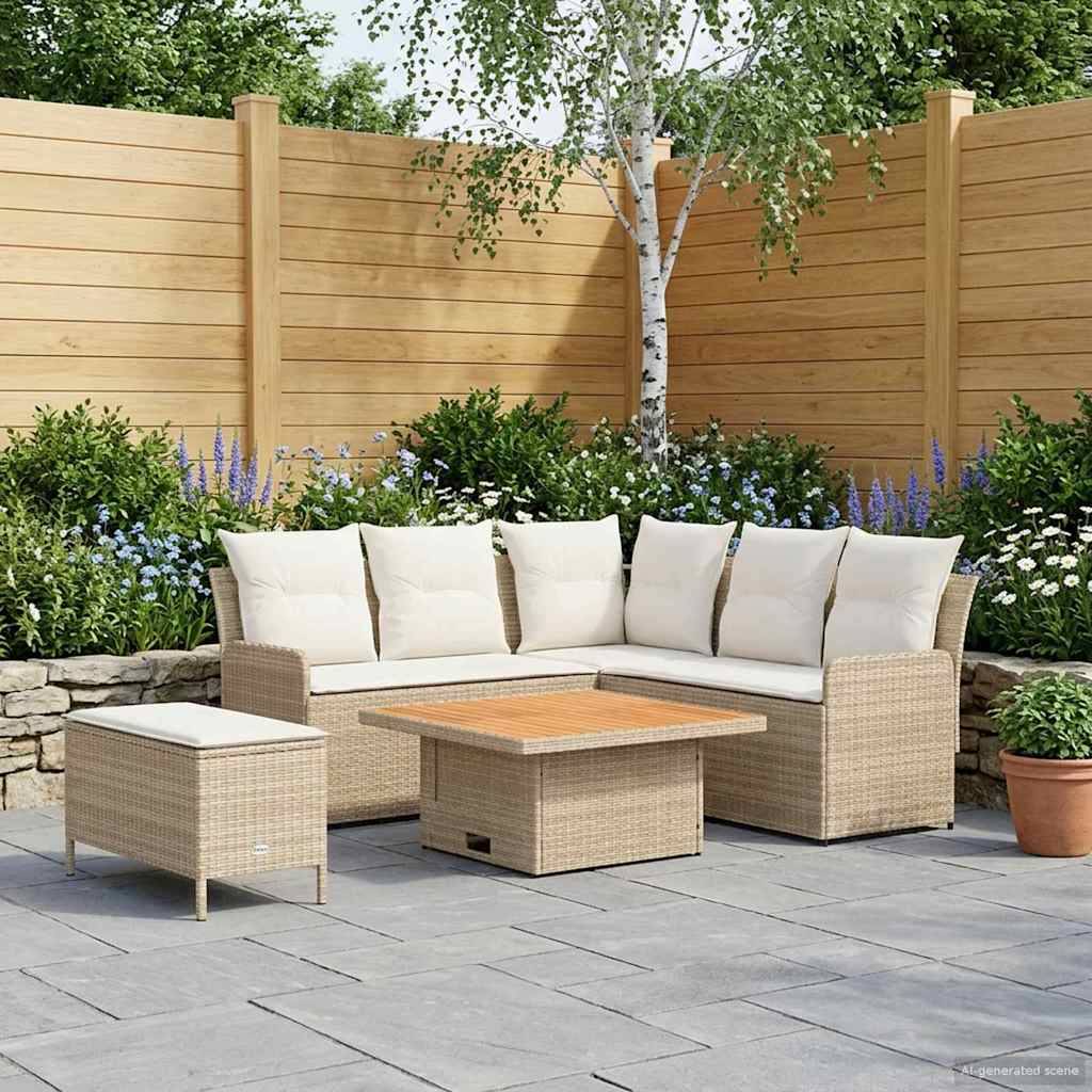 vidaXL Möbelsets mit Kissen 5 pcs Beige und Creme PE-Rattan