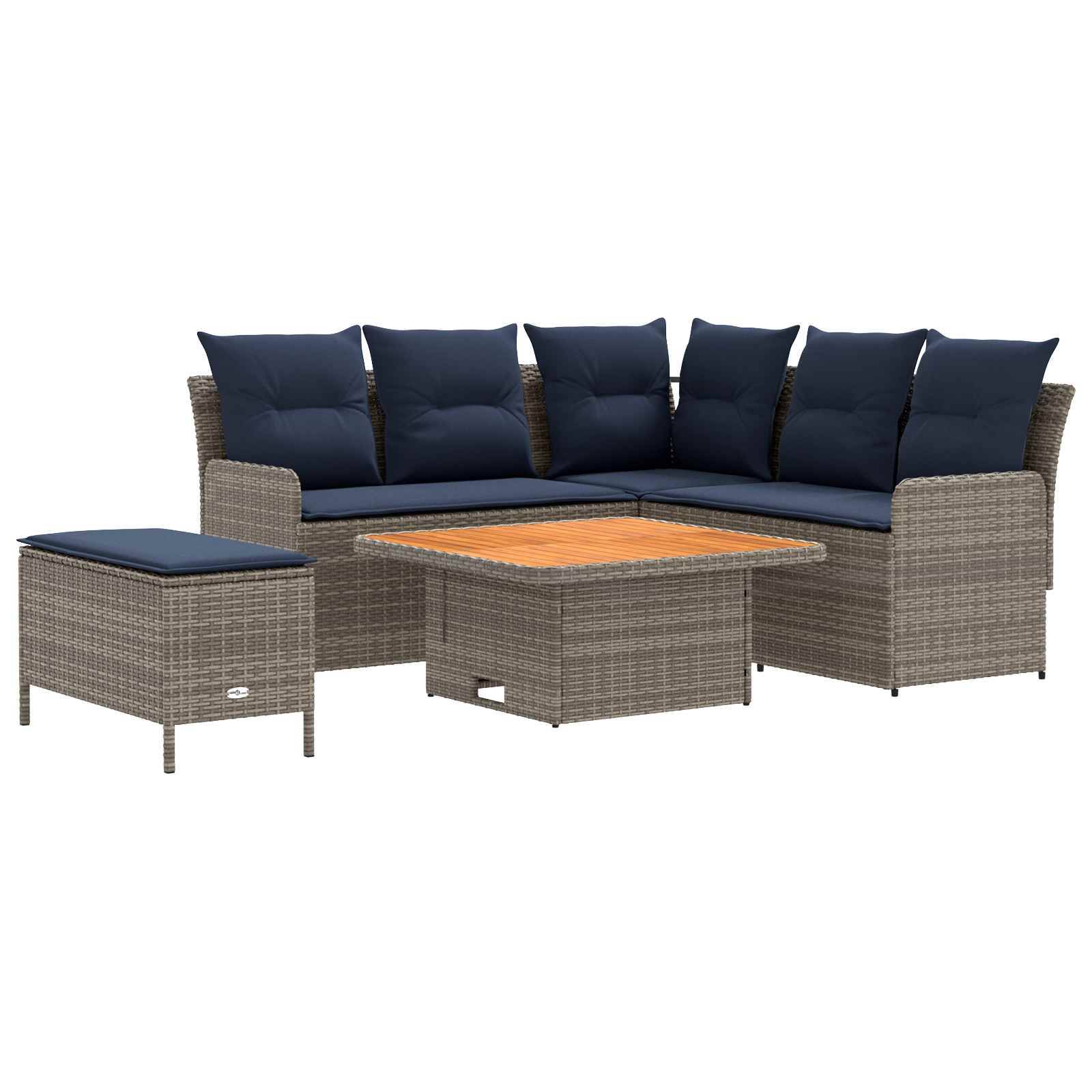 vidaXL Möbelsets mit Kissen 5 pcs Grau und Marineblau PE-Rattan