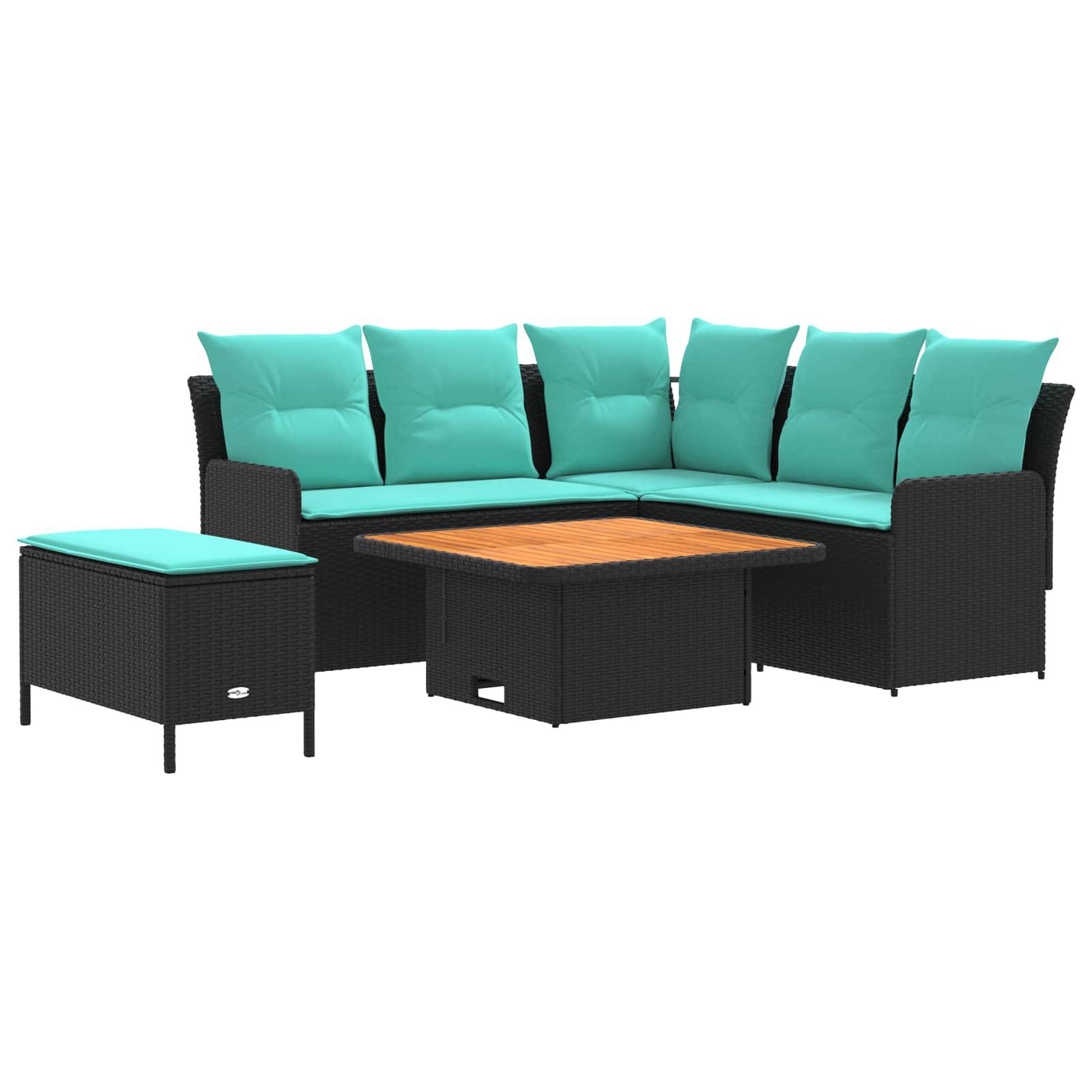 vidaXL Möbelsets mit Kissen 5 pcs Schwarz und Türkis PE-Rattan