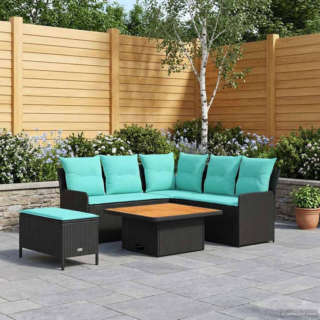 vidaXL Möbelsets mit Kissen 5 pcs Schwarz und Türkis PE-Rattan
