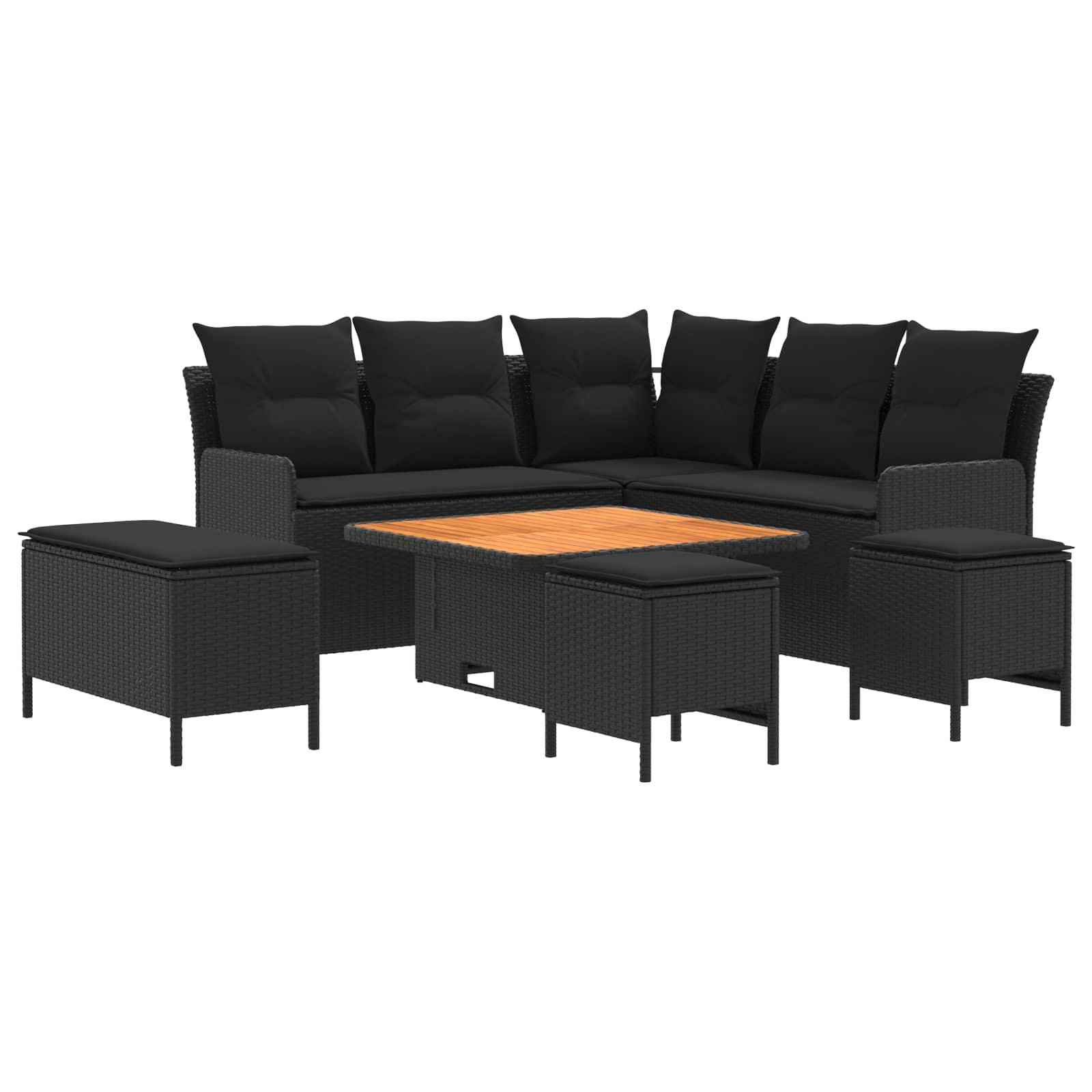 vidaXL Möbelsets mit Kissen 7 pcs Schwarz PE-Rattan