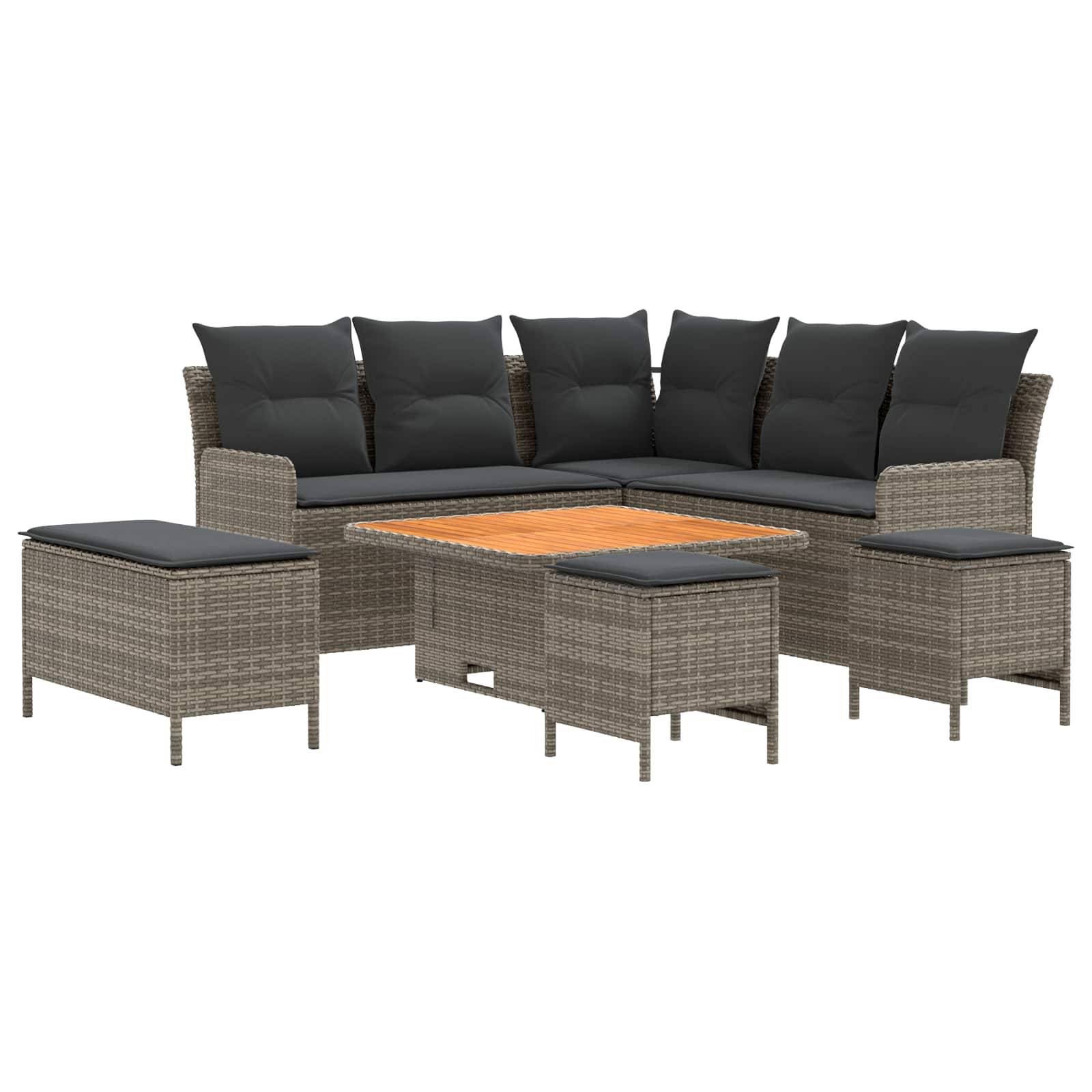 vidaXL Möbelsets mit Kissen 7 pcs Grau und Dunkelgrau PE-Rattan