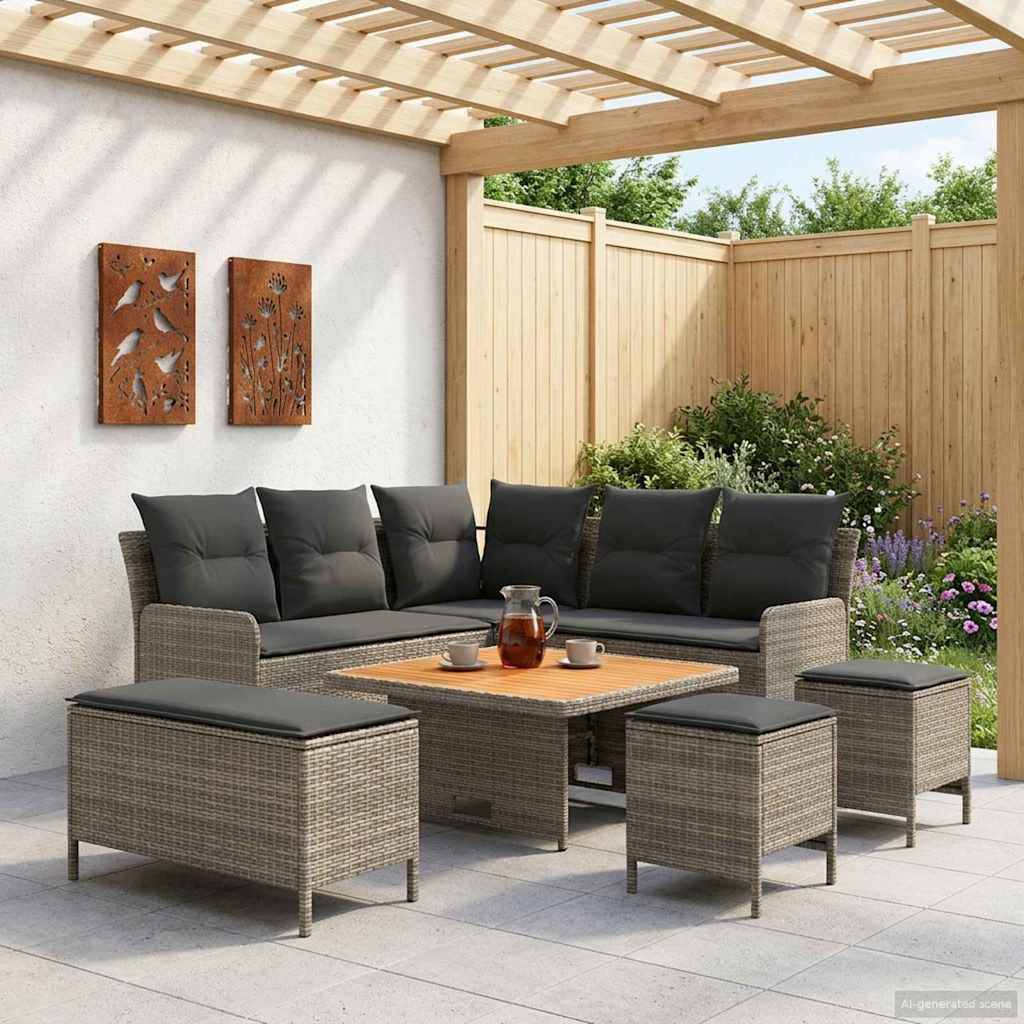 vidaXL Möbelsets mit Kissen 7 pcs Grau und Dunkelgrau PE-Rattan