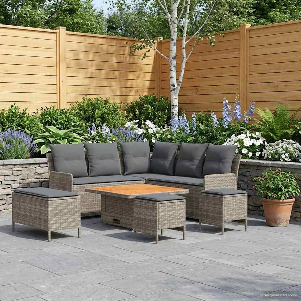 vidaXL Möbelsets mit Kissen 7 pcs Grau und Dunkelgrau PE-Rattan
