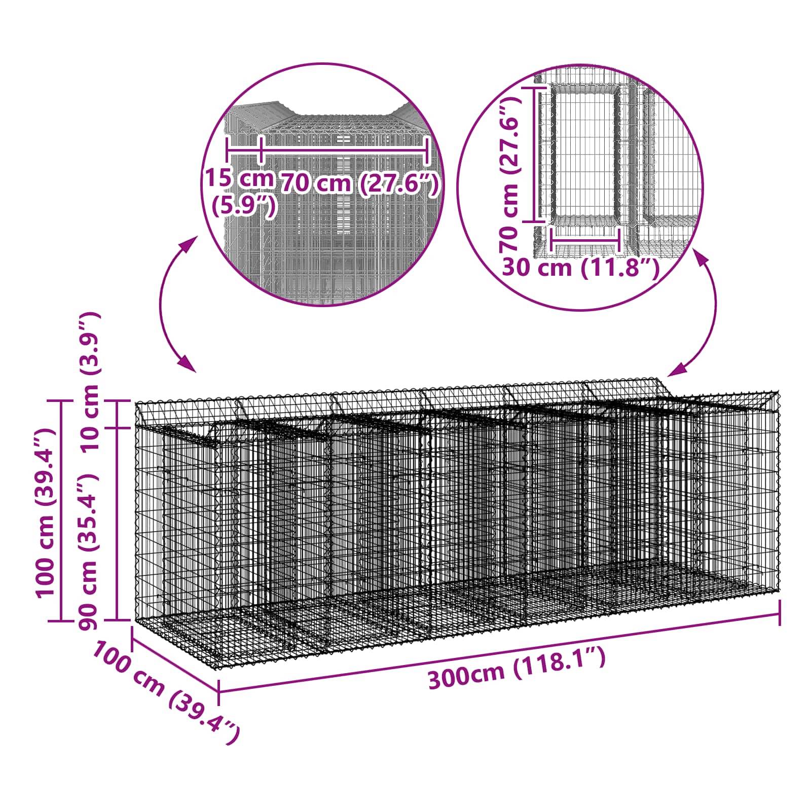 vidaXL Gabionen-Hochbeet 3 pcs Silber