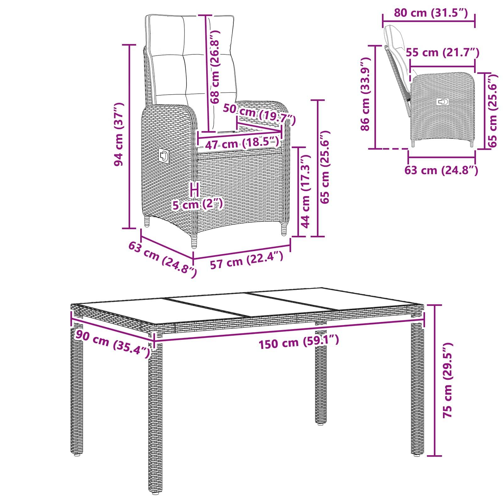 vidaXL Outdoortisch-Set 5 pcs PE Rattan und pulverbeschichteter Stahl