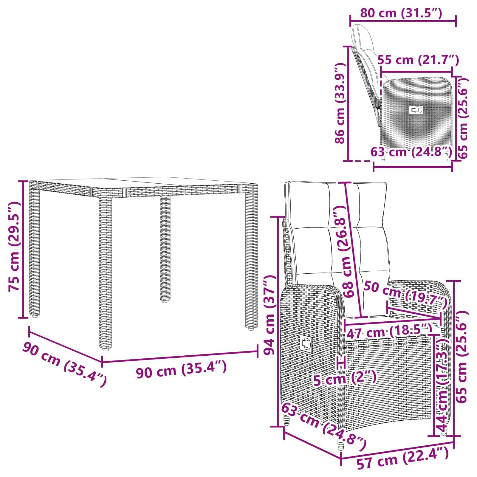 vidaXL Outdoortisch-Set mit Kissen 3 pcs Beige und Hellgrau