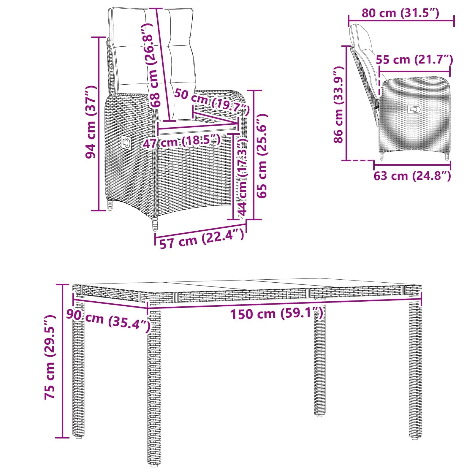vidaXL Outdoortisch-Set mit Kissen 5 pcs Beige und Hellgrau