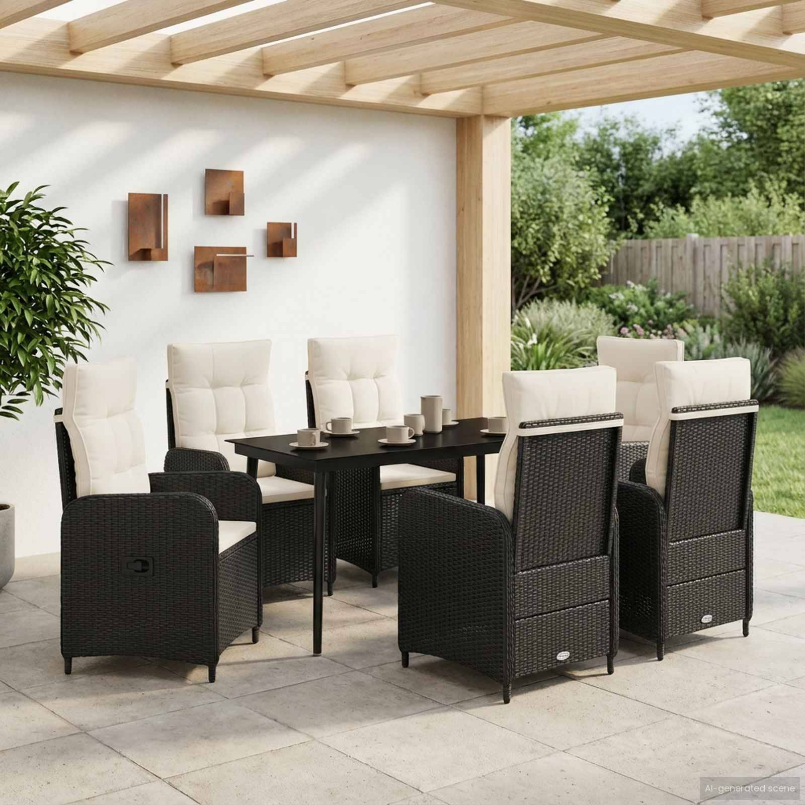 vidaXL Sofa-Tischset mit Kissen mit Kissen 7 pcs Schwarz und Cremeweiß
