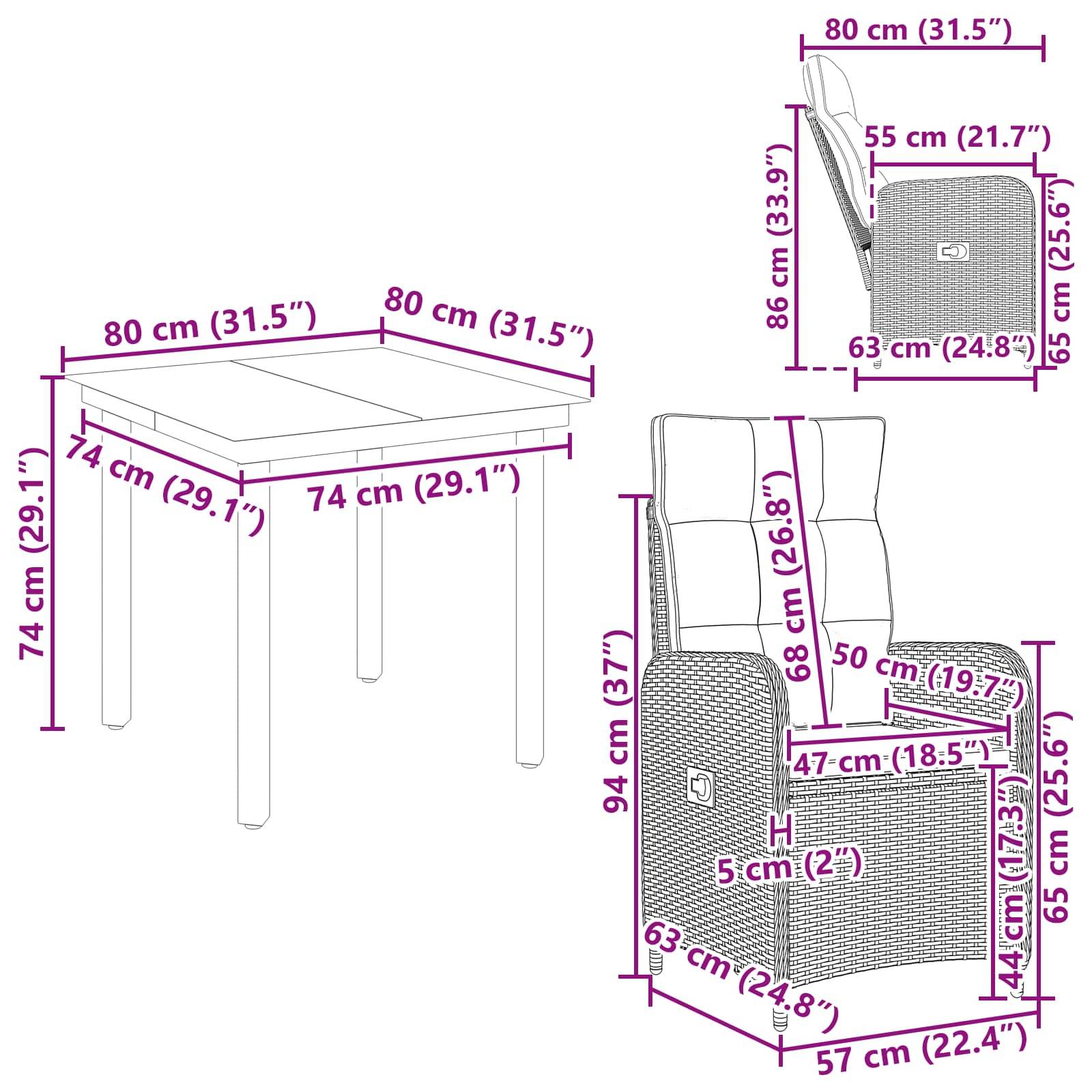 vidaXL Sofa-Tischset mit Kissen mit Kissen 3 pcs Schwarz