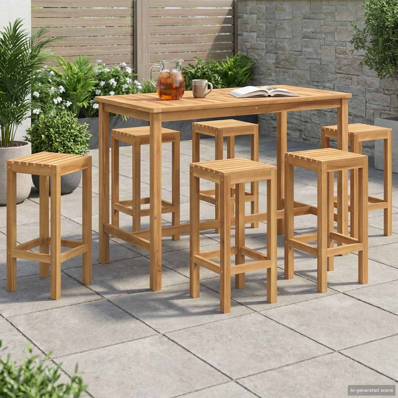 vidaXL Outdoor Bar Set 7 pcs Unbehandelt Massivholz Teak