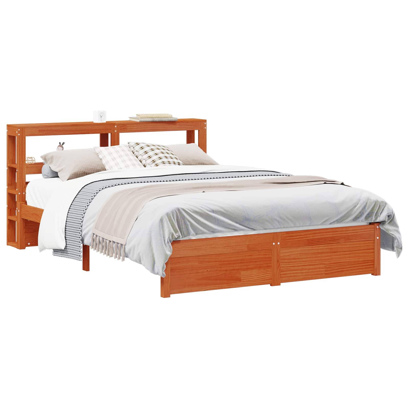 vidaXL Bettrahmen mit Kopfteil Wachsbraun Massivholz Kiefer