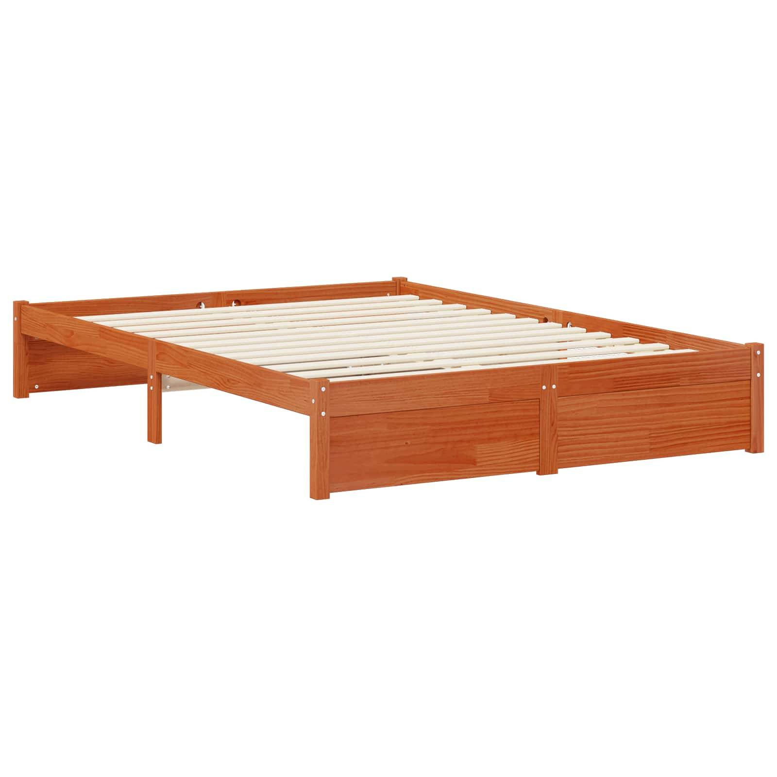 vidaXL Bettrahmen mit Kopfteil Wachsbraun Massivholz Kiefer