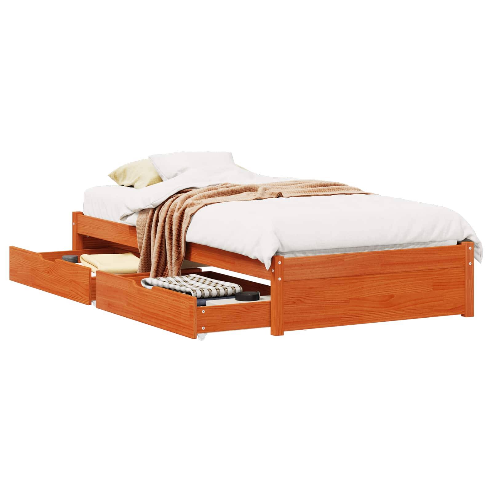 vidaXL Bettrahmen mit Schubladen Wachsbraun Massivholz Kiefer