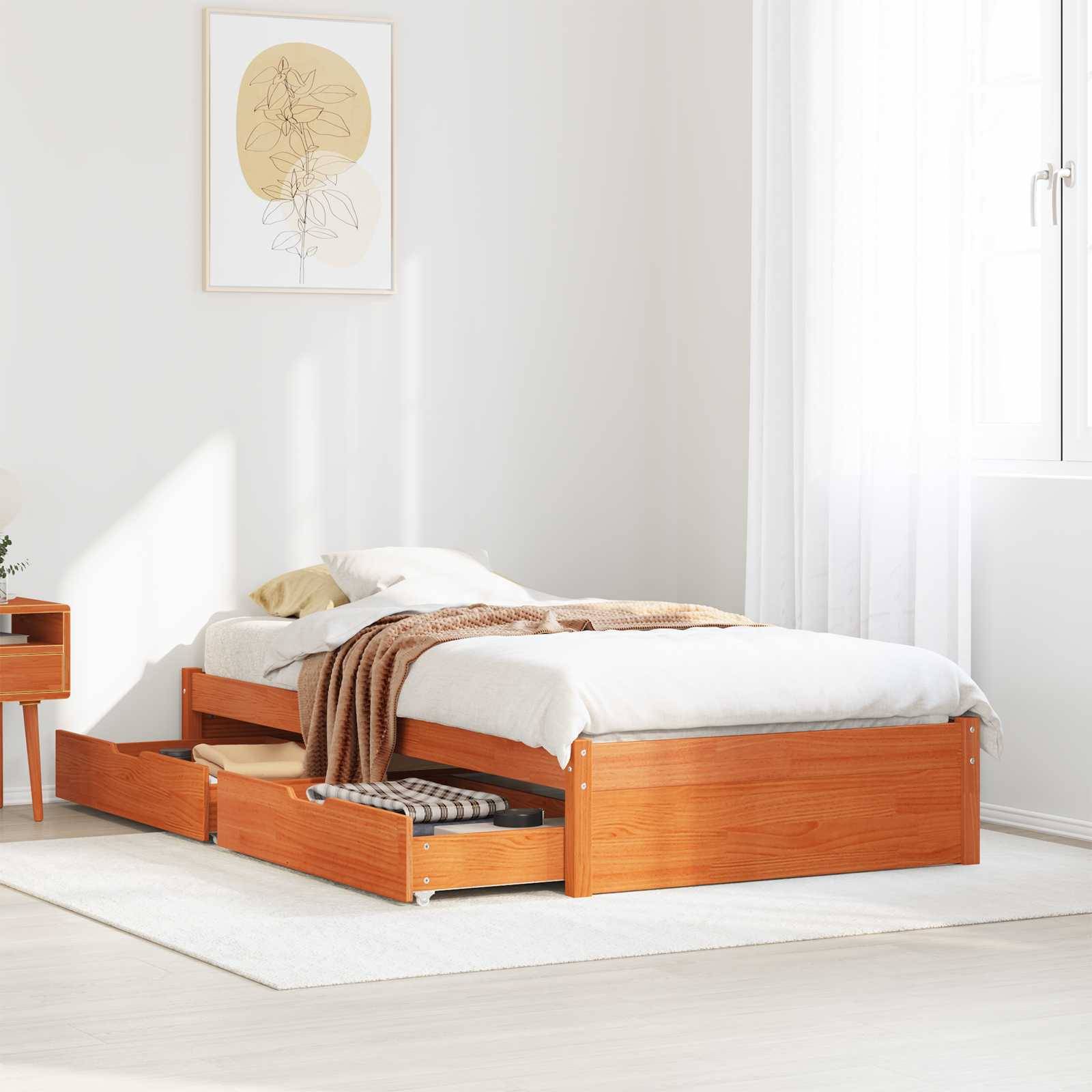 vidaXL Bettrahmen mit Schubladen Wachsbraun Massivholz Kiefer
