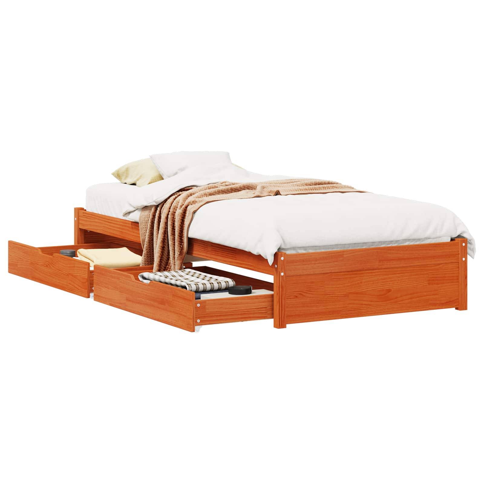 vidaXL Bettrahmen mit Schubladen Wachsbraun Massivholz Kiefer