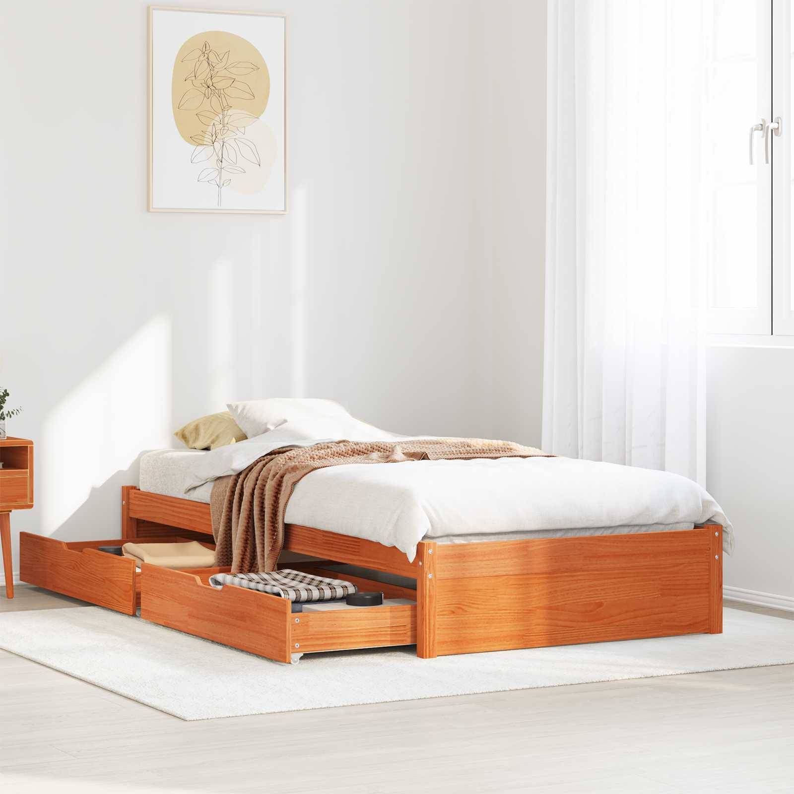 vidaXL Bettrahmen mit Schubladen Wachsbraun Massivholz Kiefer